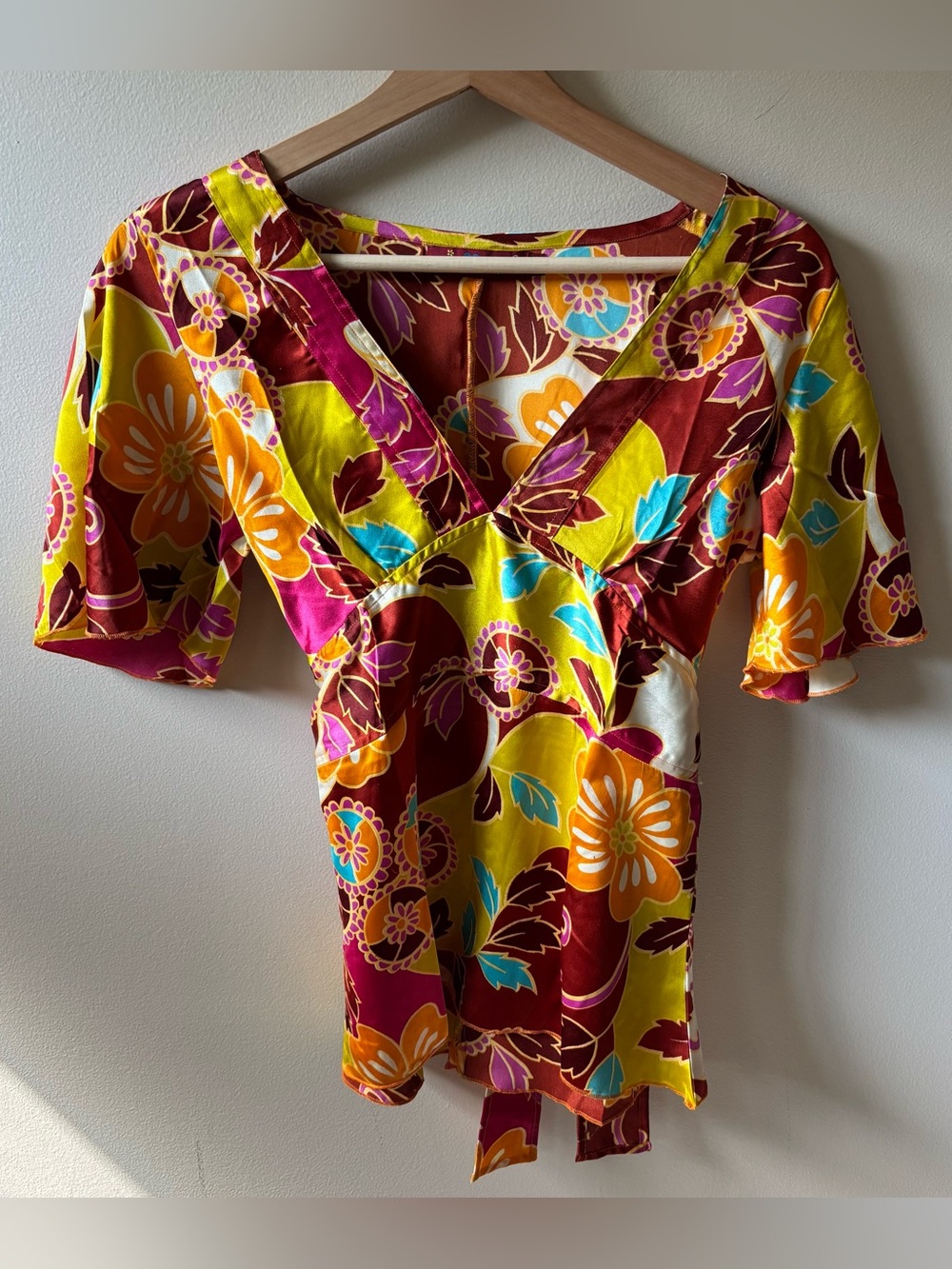 Uttam London Satin Floral Tie Back Blouse